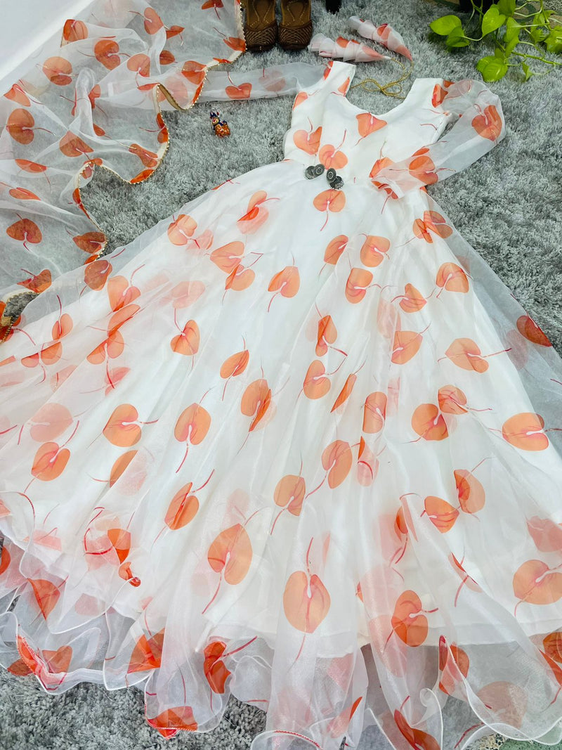 Mbl D No 256 Organza Silk Digital Print And Handwork Gown Collection