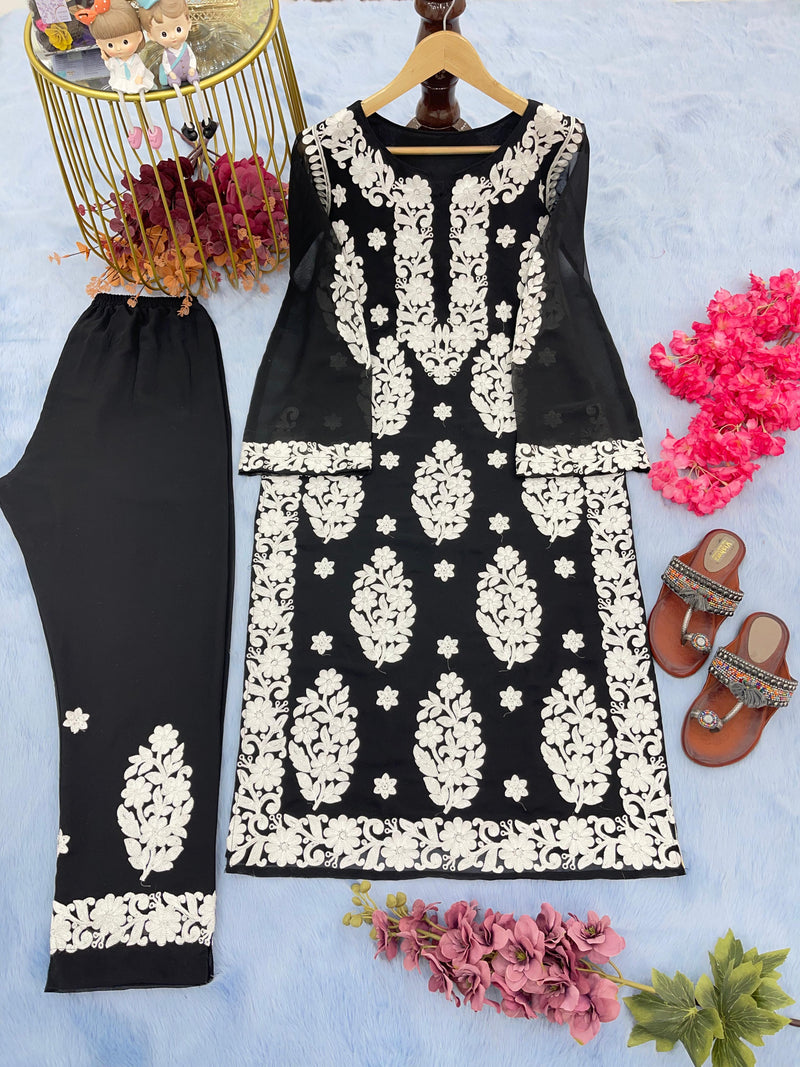 Ad D No 121 Fox Georgette With Heavy Embroidery Work Designer Kurtis