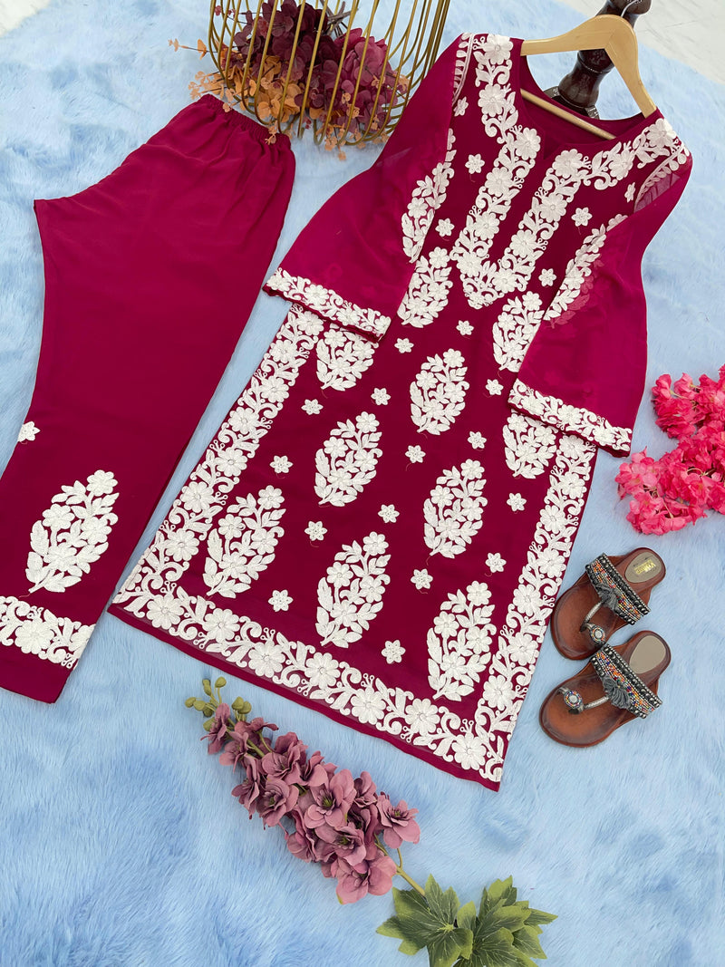Ad D No 121 Fox Georgette With Heavy Embroidery Work Designer Kurtis