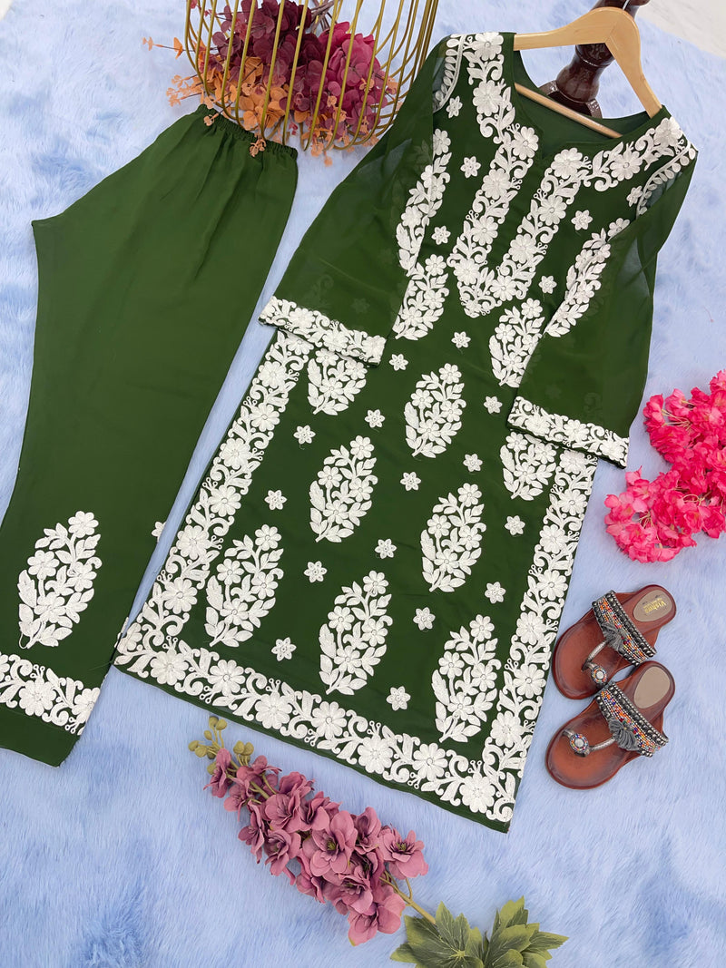 Ad D No 121 Fox Georgette With Heavy Embroidery Work Designer Kurtis