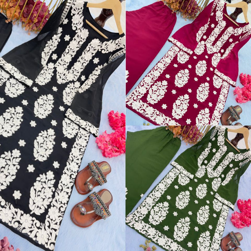 Ad D No 121 Fox Georgette With Heavy Embroidery Work Designer Kurtis