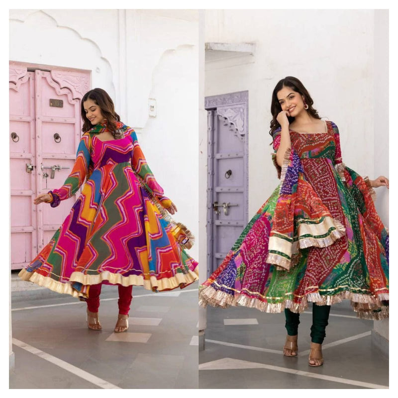 Vad Bandhani Fox Georgette With Gota Patti Designer Fancy Kurti Collection