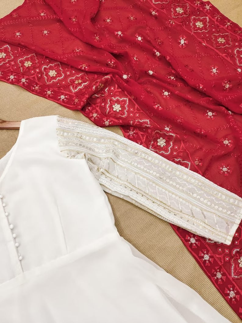 Vad D No 634 Fox Georgette With Embroidered Designer Kurti Combo Set