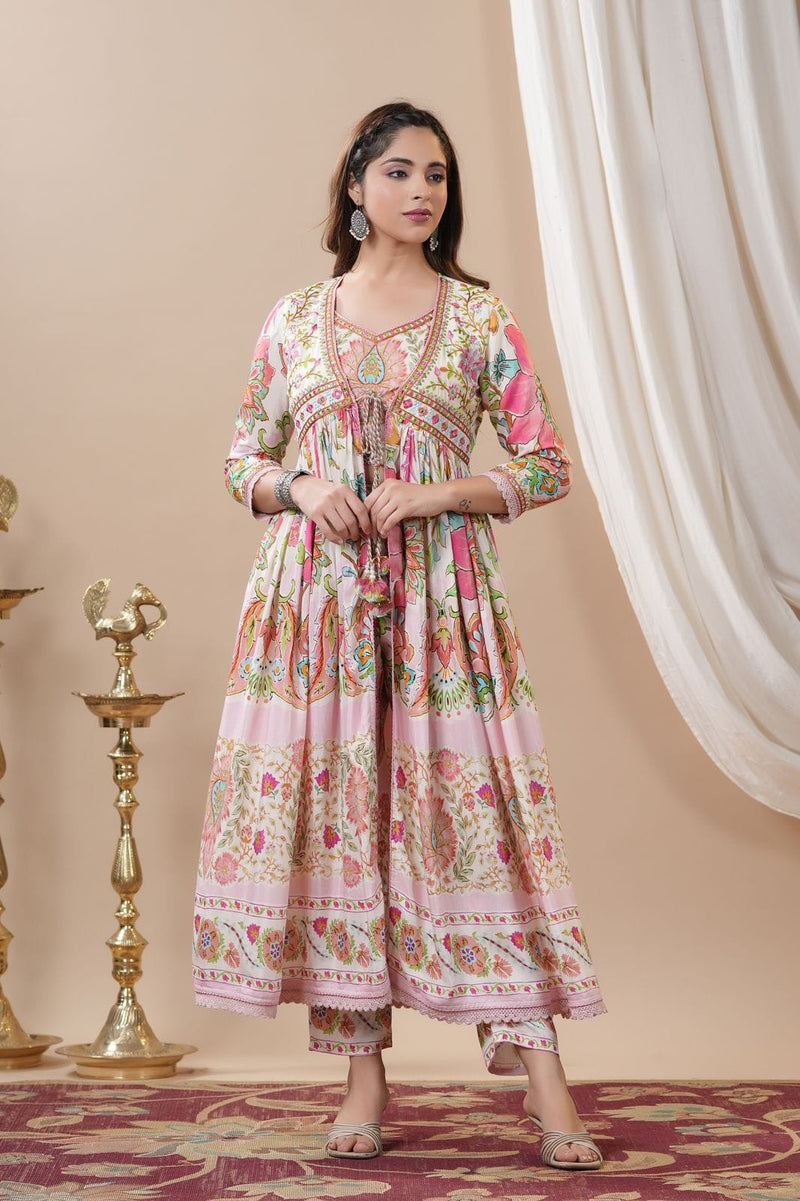 Akd Rajwadi Pure Cotton Rajwadi Printed Embroidery Work Readymade Kurti
