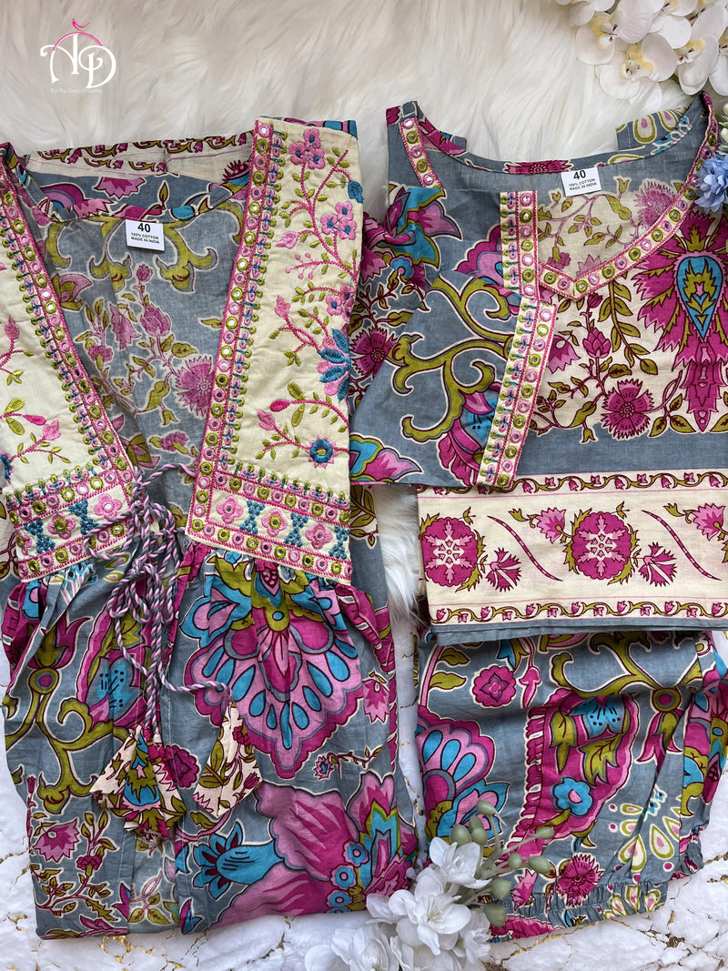 Akd Rajwadi Pure Cotton Rajwadi Printed Embroidery Work Readymade Kurti