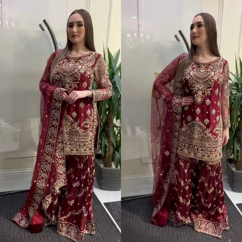 Nf D No 1152 Fox Georgette Fabric With Heavy Embroidery Readymade Suits