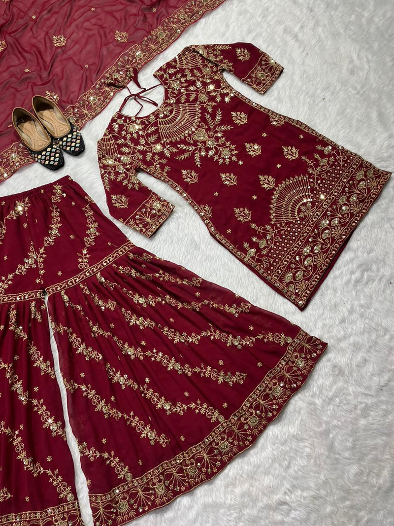 Nf D No 1152 Fox Georgette Fabric With Heavy Embroidery Readymade Suits