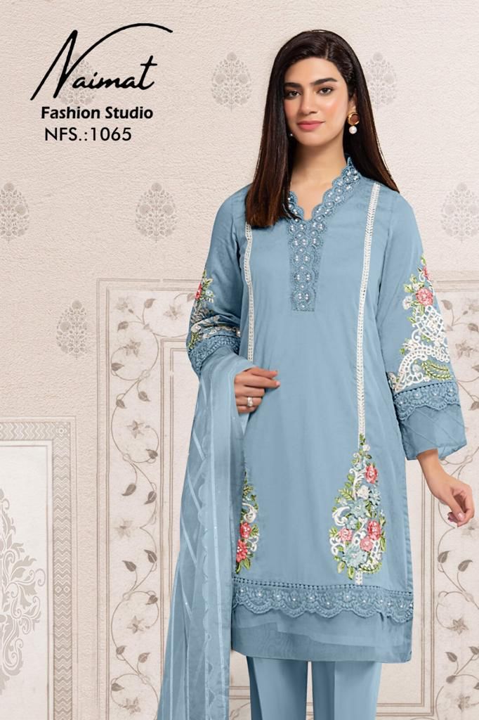 Naimat Fashoin Studio beautiful embroidery work with pearls in top and slive Salwar Kameez