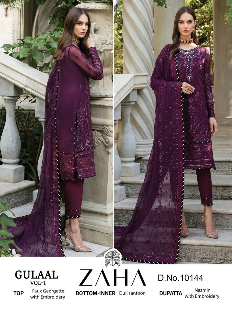 Zaha Gulaal Vol 1 Georgette Heavy Embroidered With Back Work Pakistani Salwar Suits