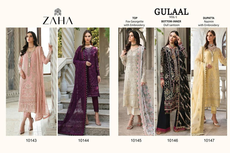 Zaha Gulaal Vol 1 Georgette Heavy Embroidered With Back Work Pakistani Salwar Suits