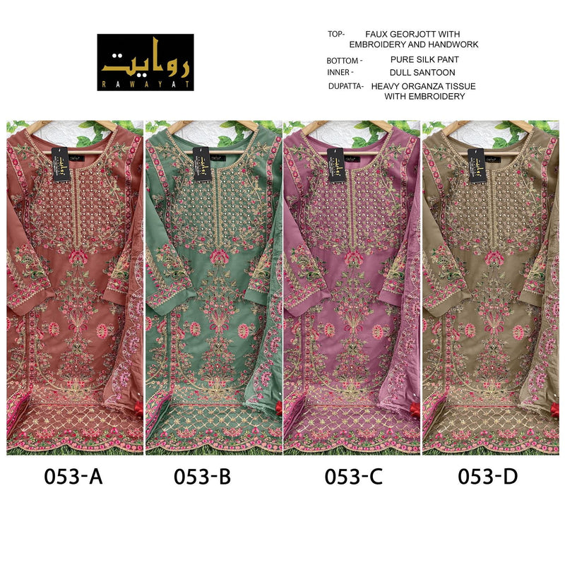 Rawayat Rtw 053 Abcd Fox Georgette With Embroidery And Hand Work Salwar Kameez