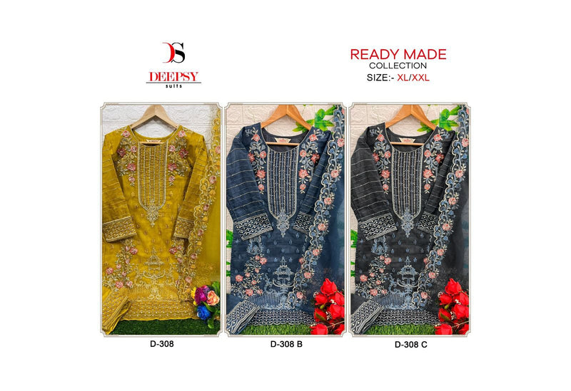 Deepsy Suits D 308 Abc Pure Organza Heavy Embroidery Salwar Suits