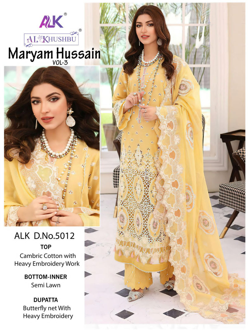 Al Khushbu Maryam Hussain vol 3 Pure Cambric Cotton Heavy Embroidery Salwar Suits