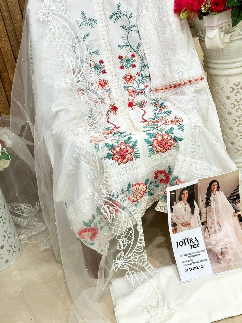 Johra Tex Jt 127 Cambric Cotton With Heavy Self Embroidery Work Salwar Suit