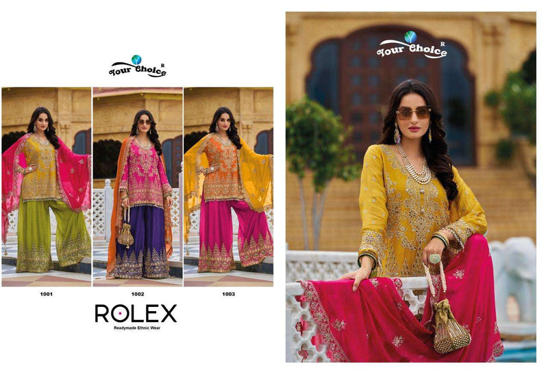Your Choice Rolex Heavy Chinon Partywear Heavy Designer Shahrara Suit