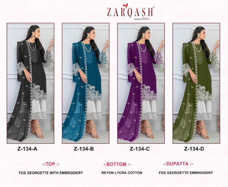 Zarqash Z 134 Georgette Beautiful Embroidery Designer Ready Made Suits