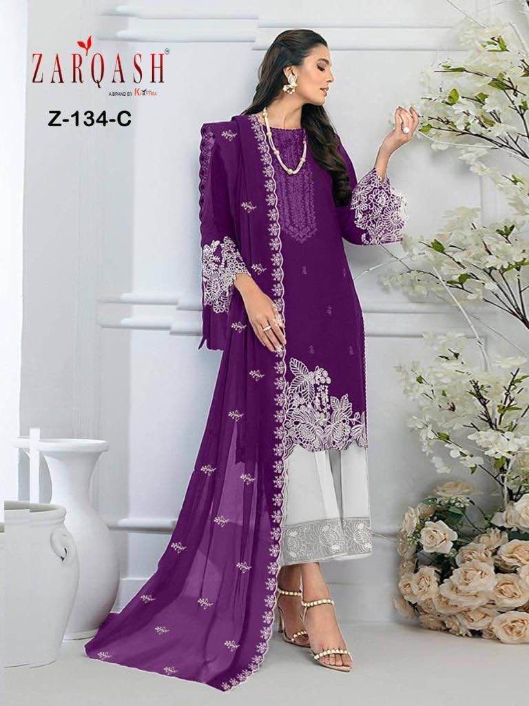 Zarqash Z 134 Georgette Beautiful Embroidery Designer Ready Made Suits