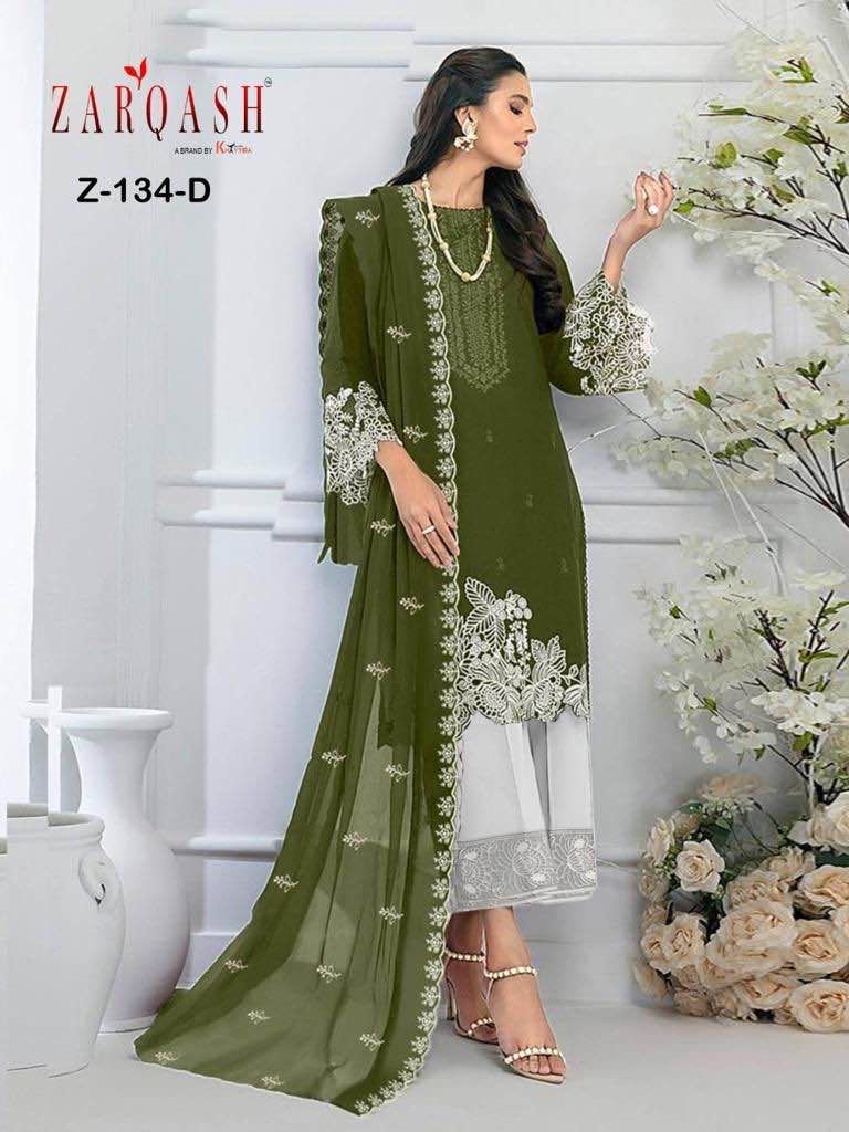 Zarqash Z 134 Georgette Beautiful Embroidery Designer Ready Made Suits