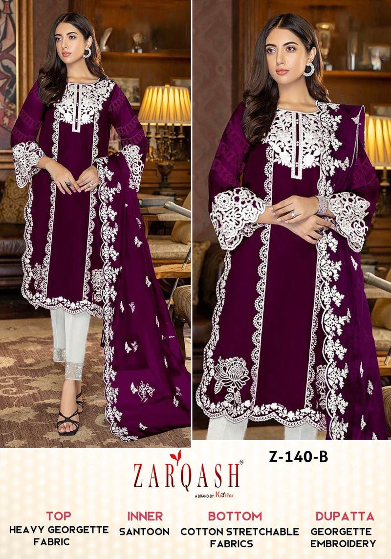 Zarqash Z 140 Georgette With Fancy Embroidery Designer Pakistani Kurti Pant & Dupatta Collection