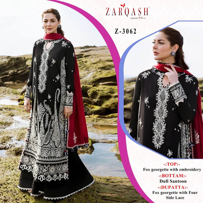 Zarqash Z 3062 Fox Georgette Embroidery Designer Pakistani Suits