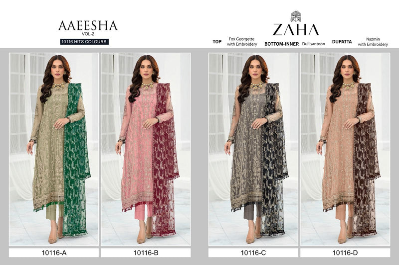 Zaha Aaeesha Vol 2 Hit Colours Georgette With Heavy Embroidered Pakistani Suits