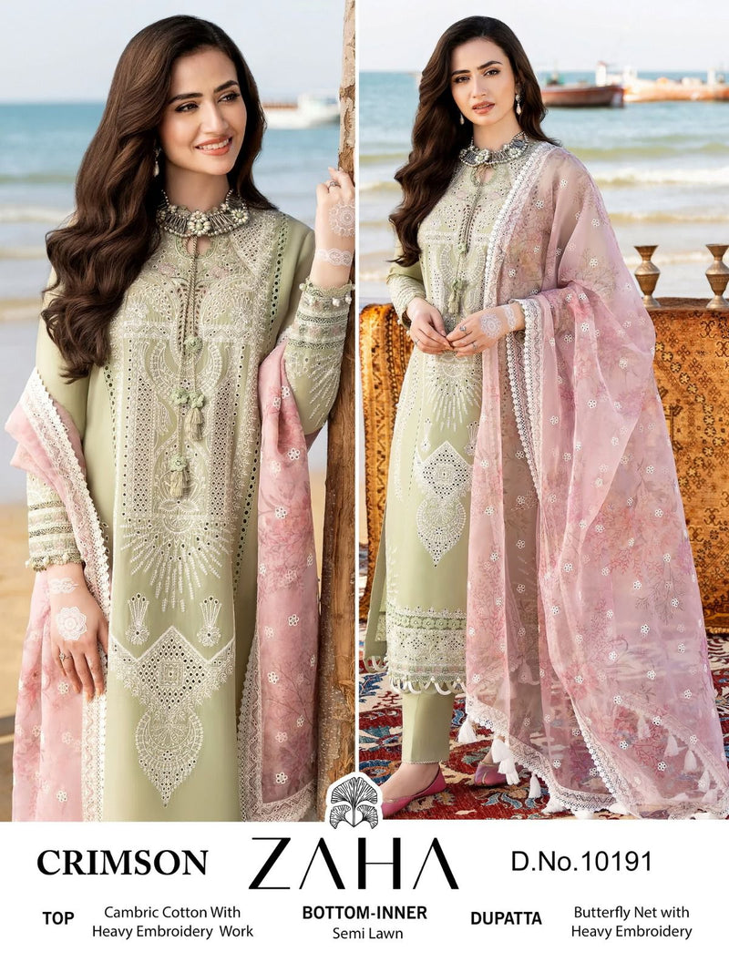 Zaha Crimson Cambric Cotton With Heavy Embroidery Designer Pakistani Suit