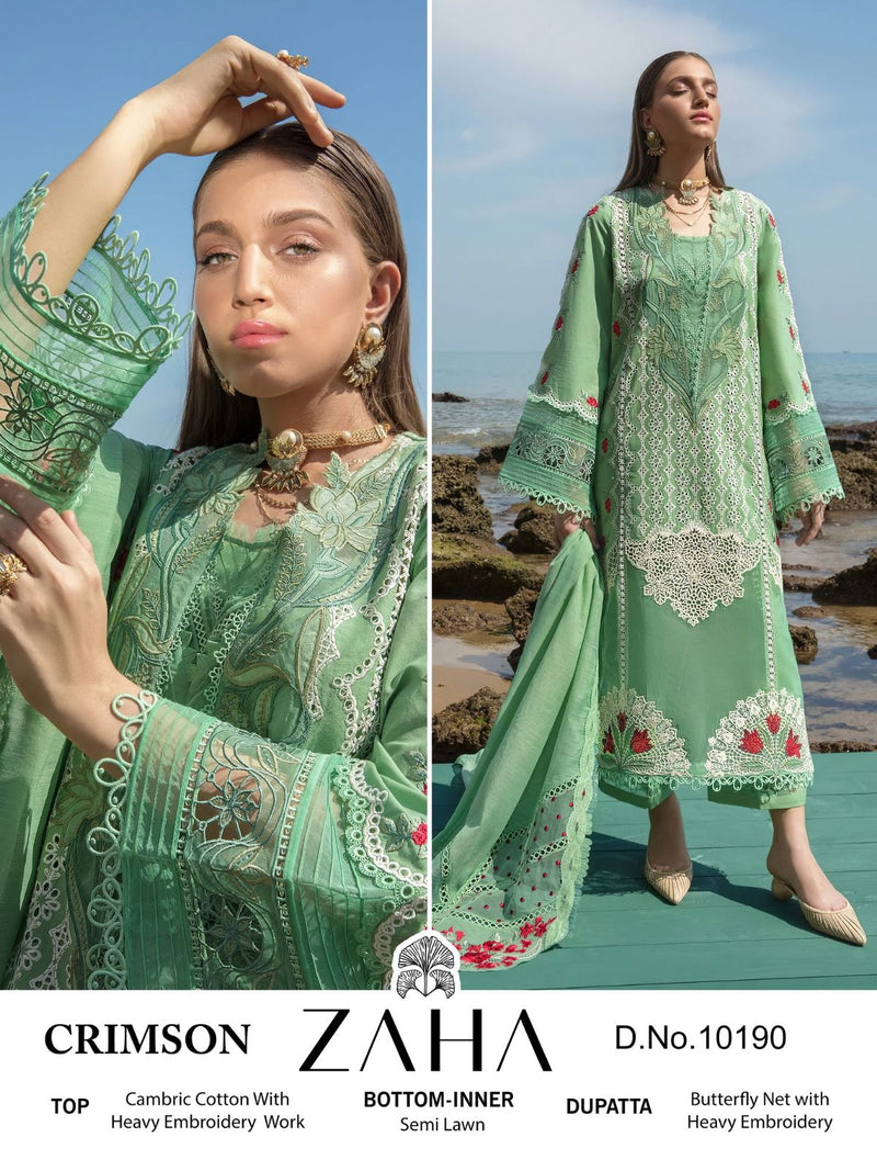 Zaha Crimson Cambric Cotton With Heavy Embroidery Designer Pakistani Suit