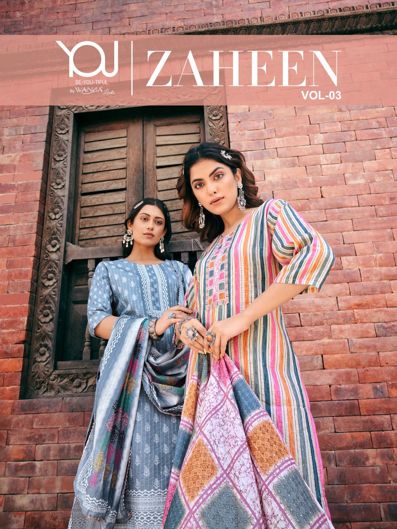 Wanna Zaheen Vol 3 Chanderi Printed Fabric With Sequence Designer Fancy Kurti