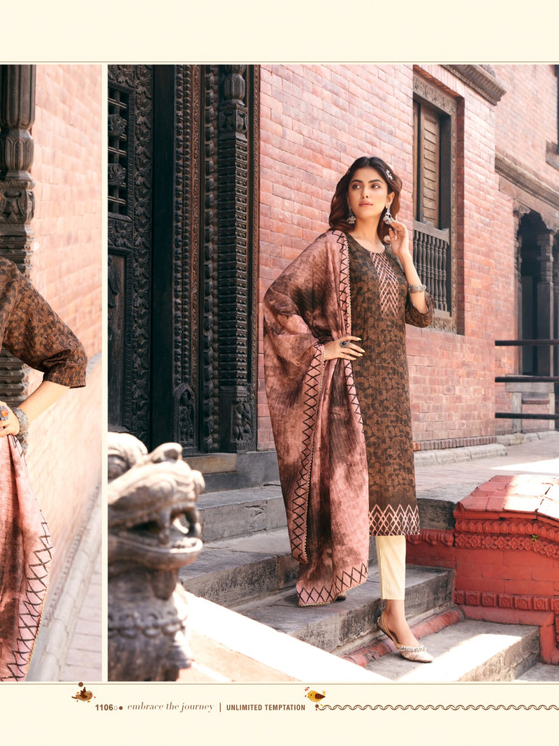 Wanna Zaheen Vol 3 Chanderi Printed Fabric With Sequence Designer Fancy Kurti