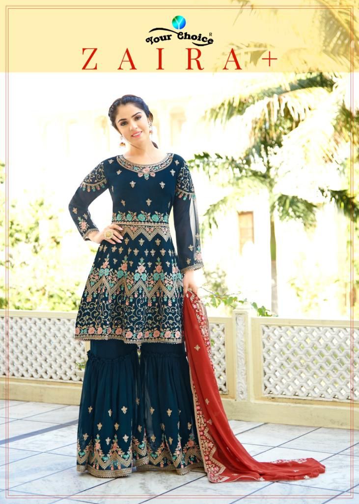 Your Choice Zaiyra Plus Blooming Georgette Heavy Designer Ready Made Sharara Suits