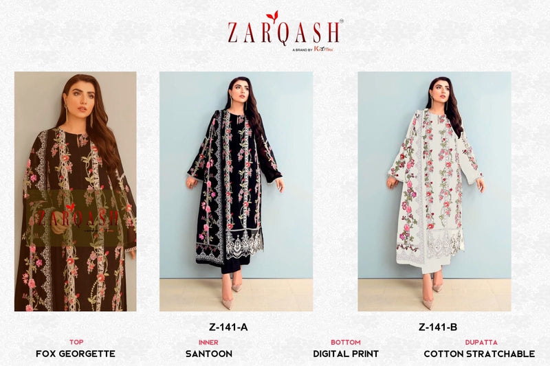 Zarqash D No Z 141 Georgette Heavy Embroidery Designer Pakistani Suits