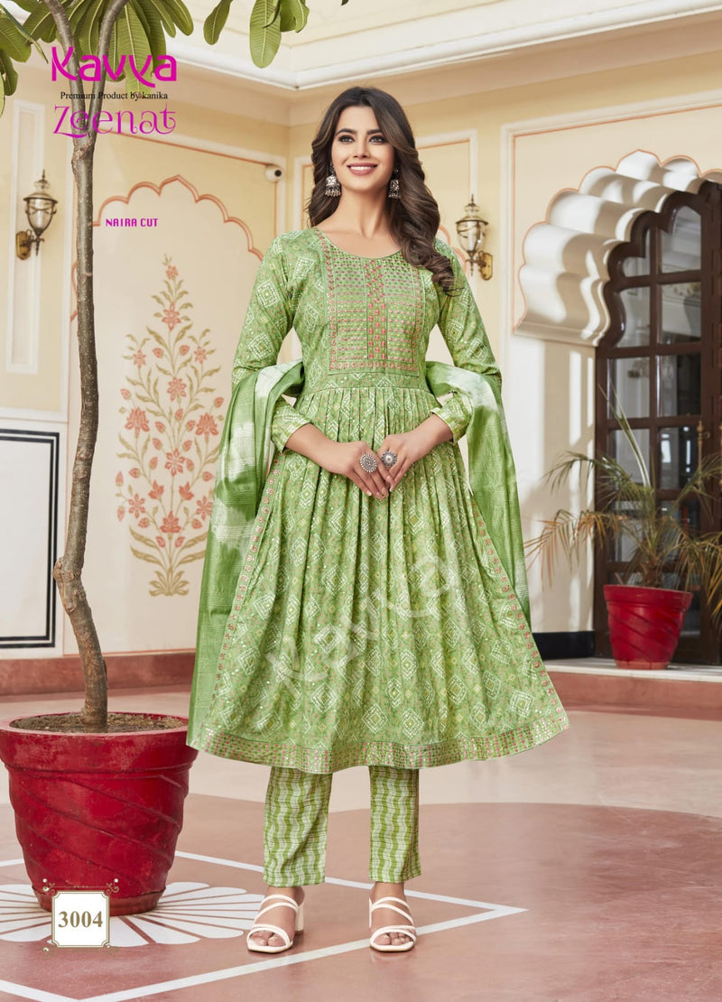 Kavya Zeenat Vol 3 Fancy Foil Printed Naira Style Readymade Kurti Combo Set