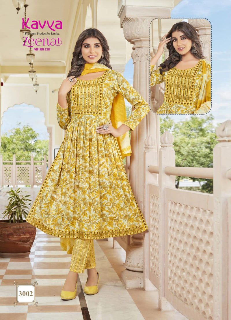 Kavya Zeenat Vol 3 Fancy Foil Printed Naira Style Readymade Kurti Combo Set