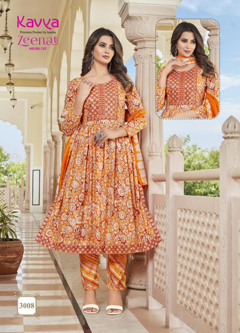 Kavya Zeenat Vol 3 Fancy Foil Printed Naira Style Readymade Kurti Combo Set