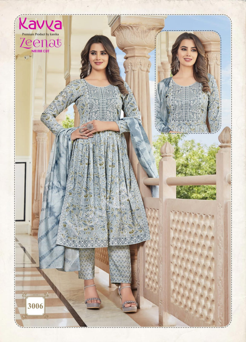 Kavya Zeenat Vol 3 Fancy Foil Printed Naira Style Readymade Kurti Combo Set