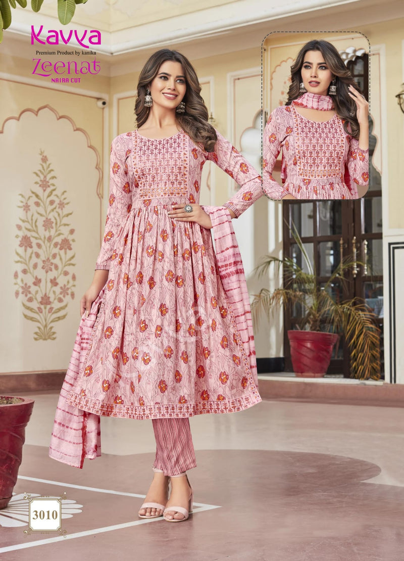 Kavya Zeenat Vol 3 Fancy Foil Printed Naira Style Readymade Kurti Combo Set