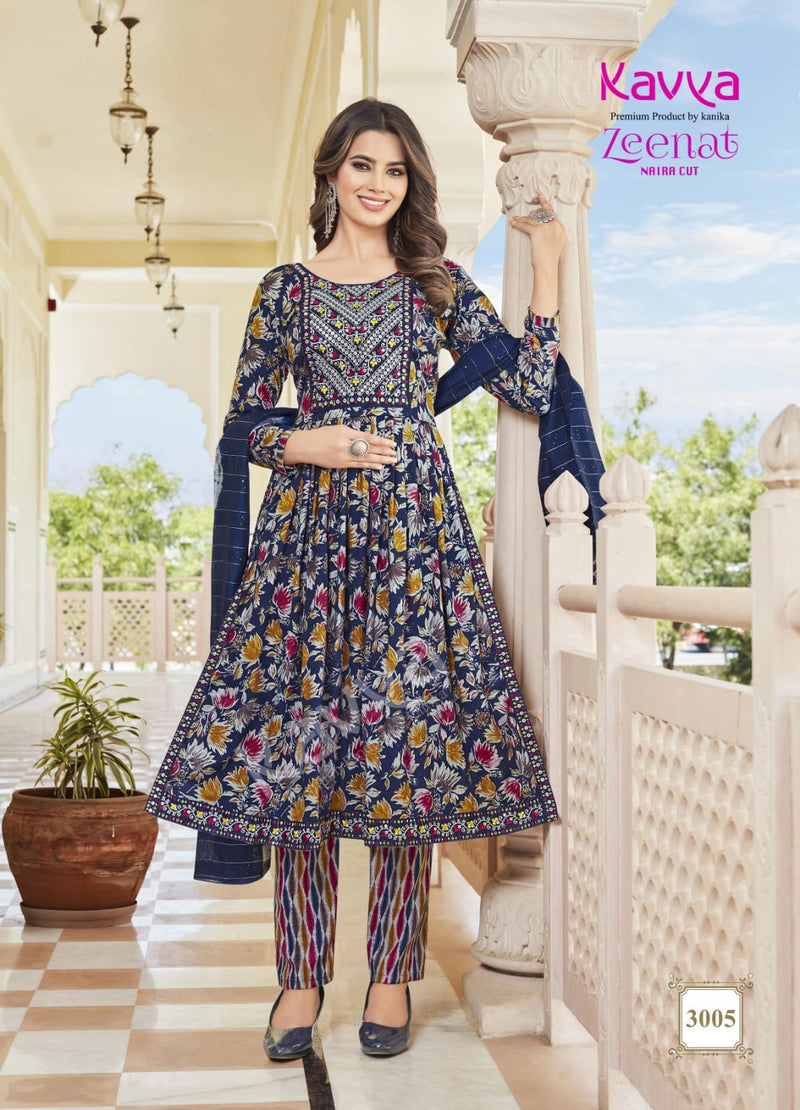 Kavya Zeenat Vol 3 Fancy Foil Printed Naira Style Readymade Kurti Combo Set