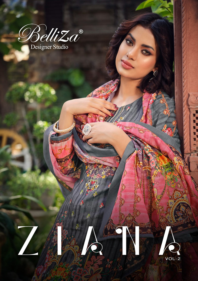 Belliza Designer Studio Ziana Vol 2 Cotton Digital Printed Exclusive Self Heavy Embroidery Work Fancy Salwar Kameez