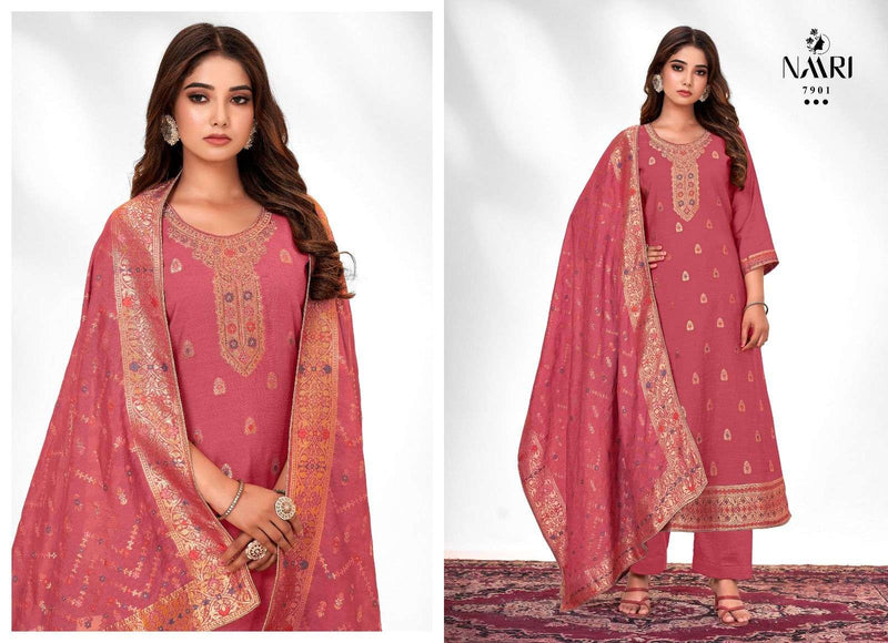 Naari Zilmil Muslin Jacquard With Designer Swarovski Work Suits