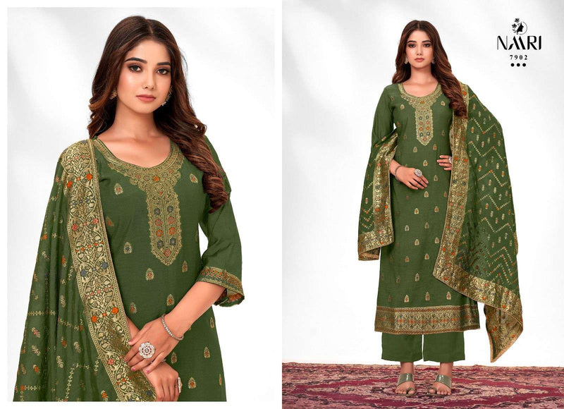 Naari Zilmil Muslin Jacquard With Designer Swarovski Work Suits