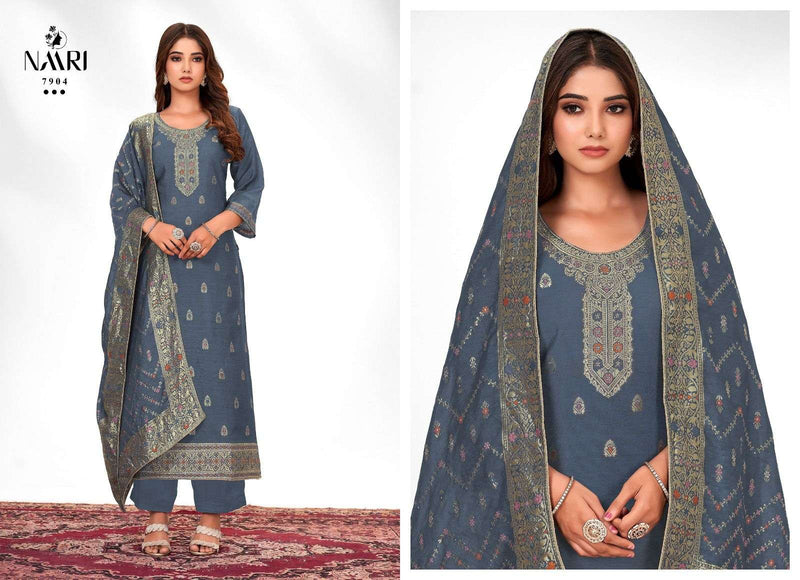 Naari Zilmil Muslin Jacquard With Designer Swarovski Work Suits