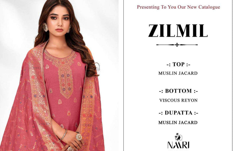 Naari Zilmil Muslin Jacquard With Designer Swarovski Work Suits