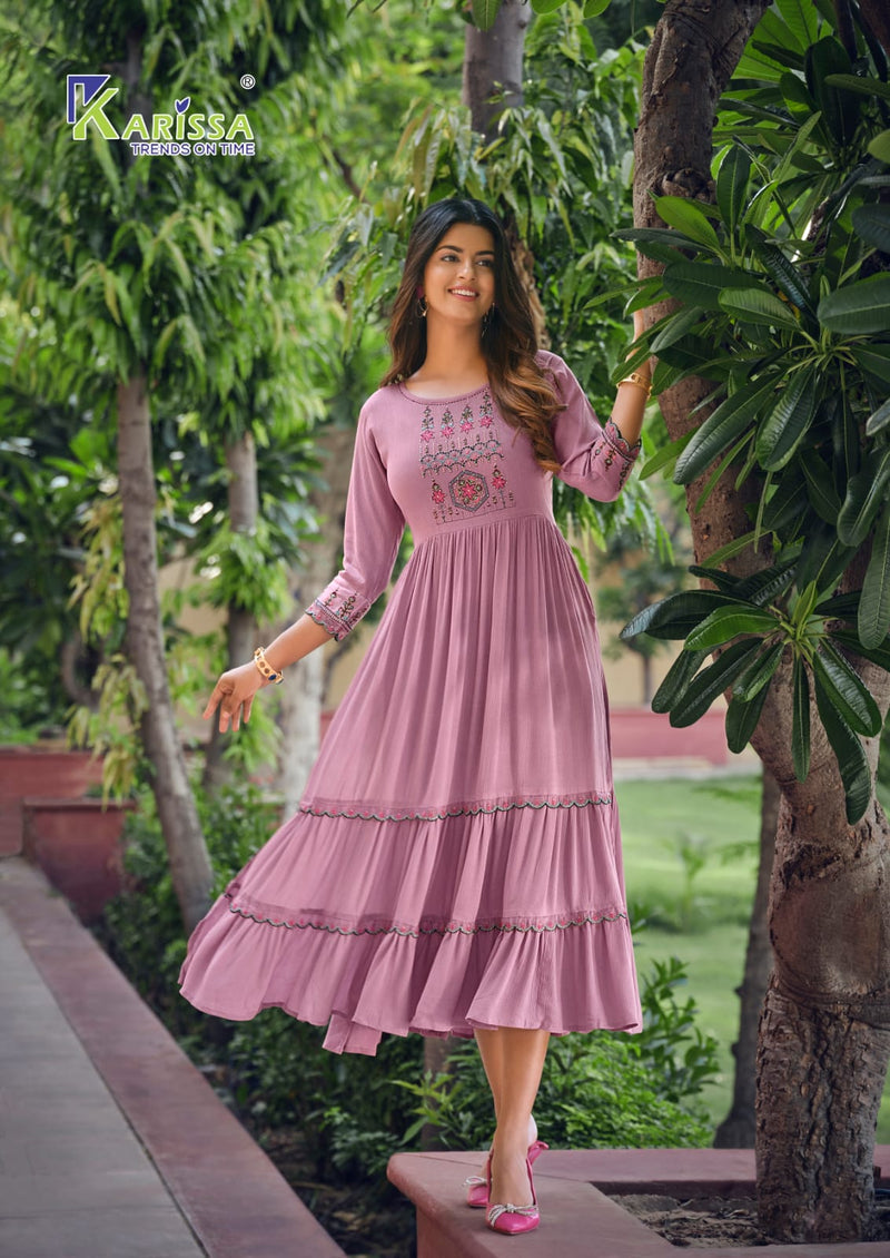 Karissa Zoya Rayon Fancy Hand Work Designer Naira Pattern Midi Gowns
