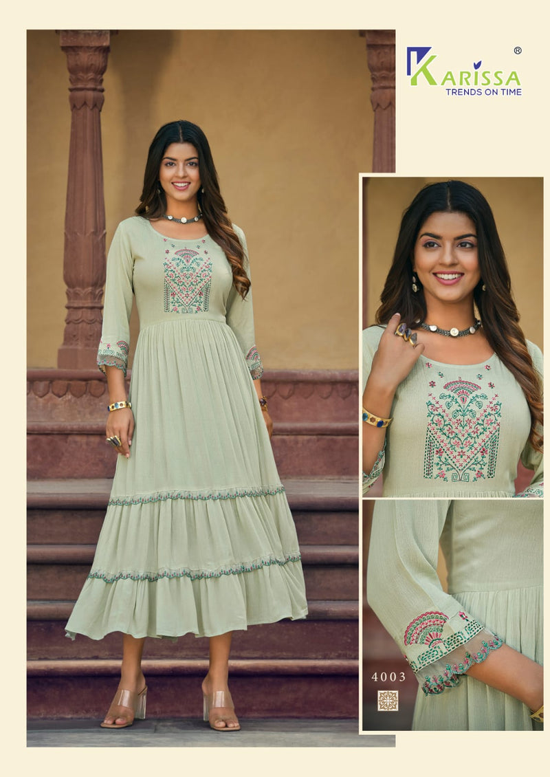 Karissa Zoya Rayon Fancy Hand Work Designer Naira Pattern Midi Gowns