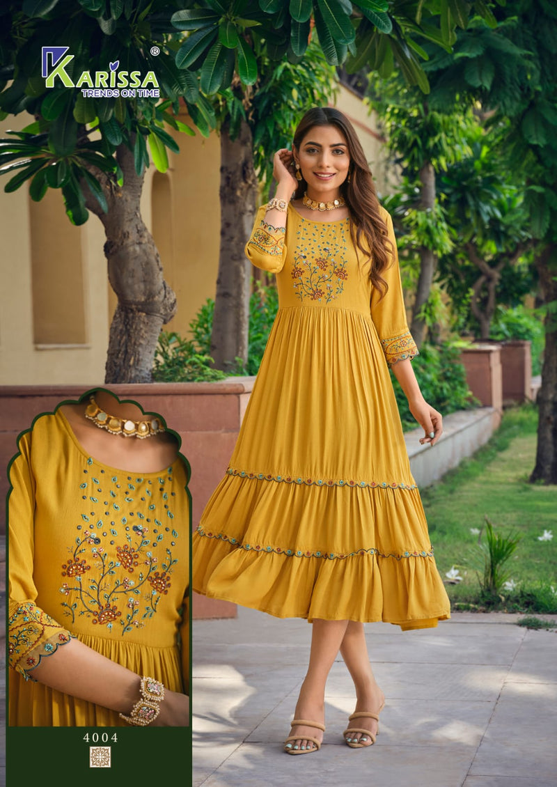 Karissa Zoya Rayon Fancy Hand Work Designer Naira Pattern Midi Gowns