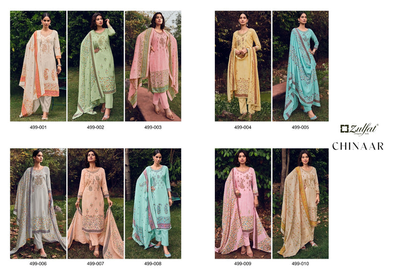 Zulfat Designer Chinaar Cotton Exclusive Designer Print Heavy Embroidery Work Fancy Designer Salwar Kameez
