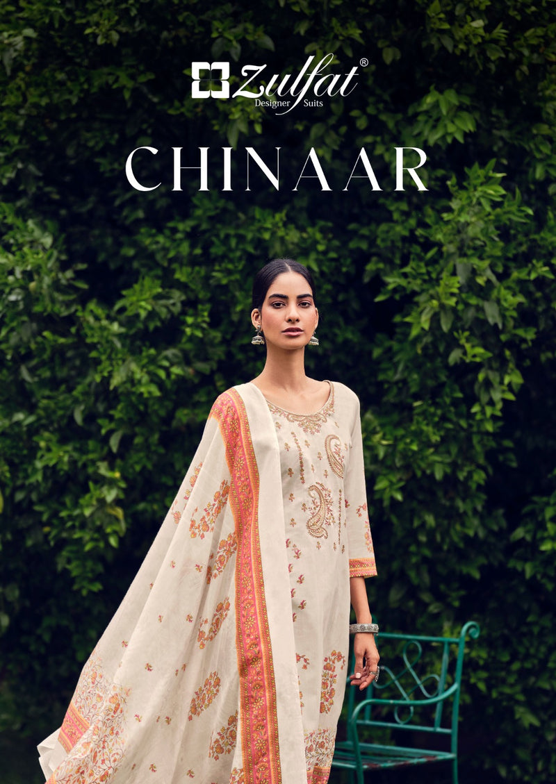 Zulfat Designer Chinaar Cotton Exclusive Designer Print Heavy Embroidery Work Fancy Designer Salwar Kameez