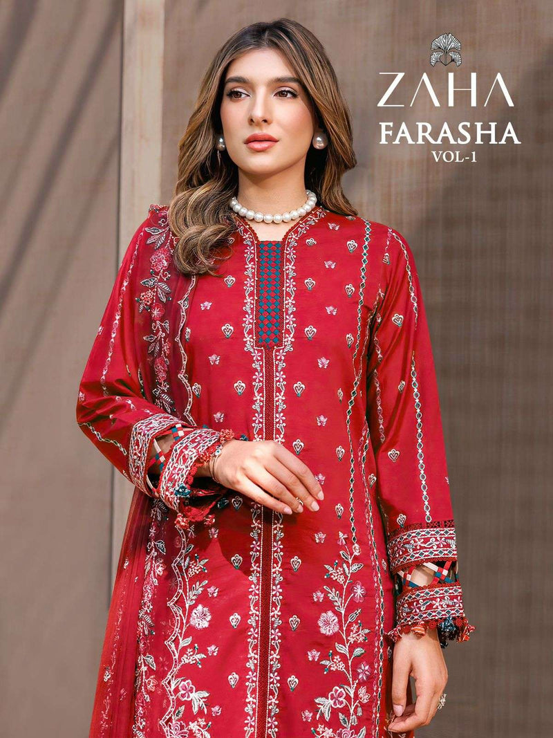 Zaha Farasha Vol 1 Cotton With Heavy Embroidery Party Wear Salwar Kameez