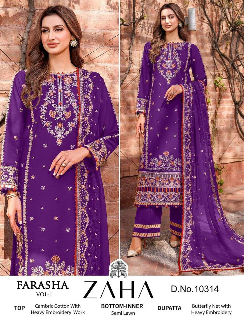Zaha Farasha Vol 1 Cotton With Heavy Embroidery Party Wear Salwar Kameez