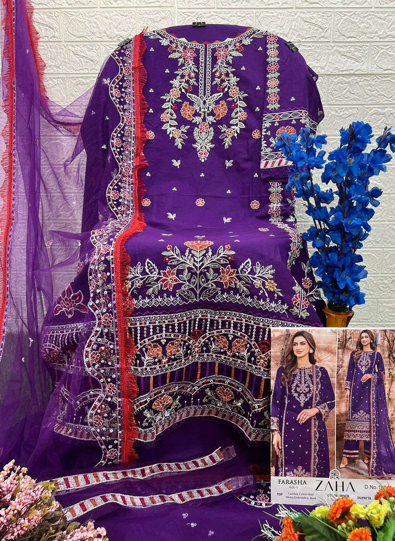 Zaha Farasha Vol 1 Cotton With Heavy Embroidery Party Wear Salwar Kameez
